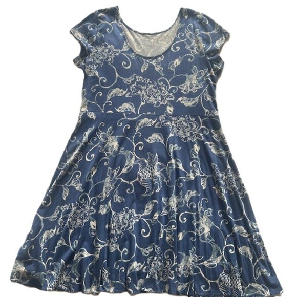 Chaps Ladies Dress XL Blue White Paisley Floral Short Sleeves Read - Picture 2 of 9